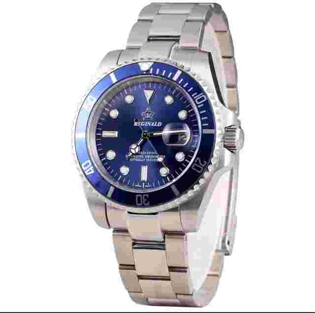 Reginald Mens Wrist Watch Silver Blue Navy White Analog Quartz New Battery. New