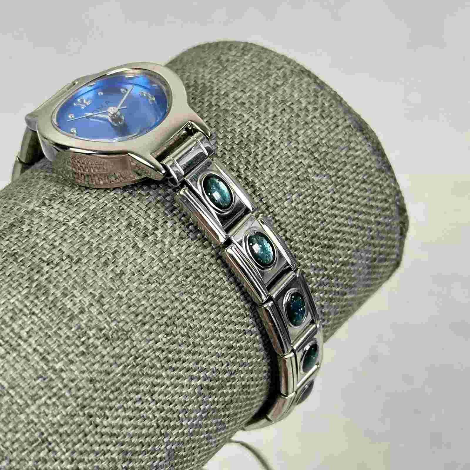 Roma Watch Womens 22mm Blue Dial Glitter Cabochon Stretchy Quartz New Battery