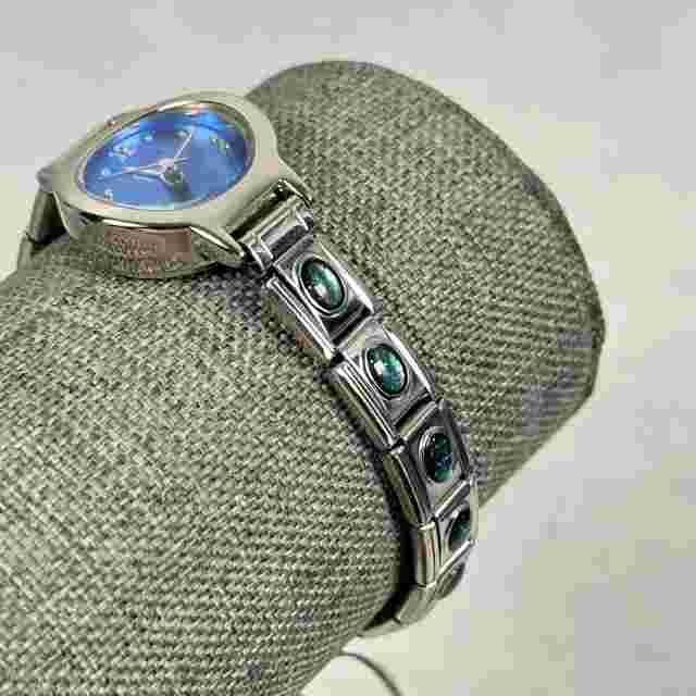 Roma Watch Womens 22mm Blue Dial Glitter Cabochon Stretchy Quartz New Battery