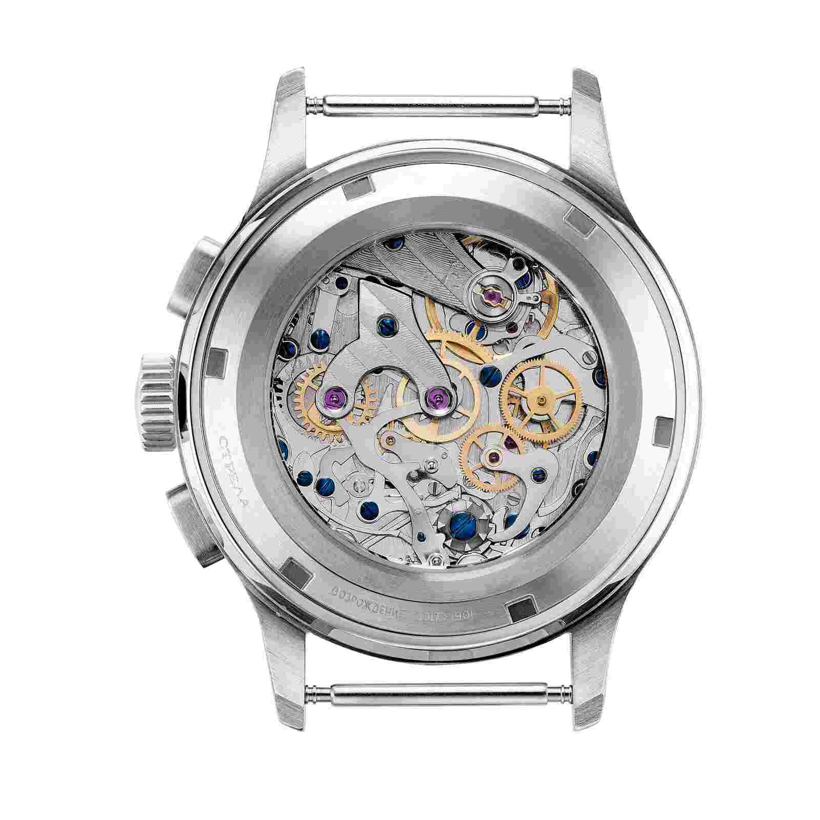 STRELA 40mm Mech Chronograph CO40CYB Black Ships From US Includes Bonus Caseback