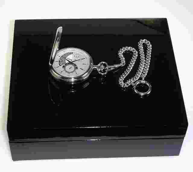 Rare Jean Jacot Swiss Movt. Quartz Pocket Watch + Wood Box + Chain