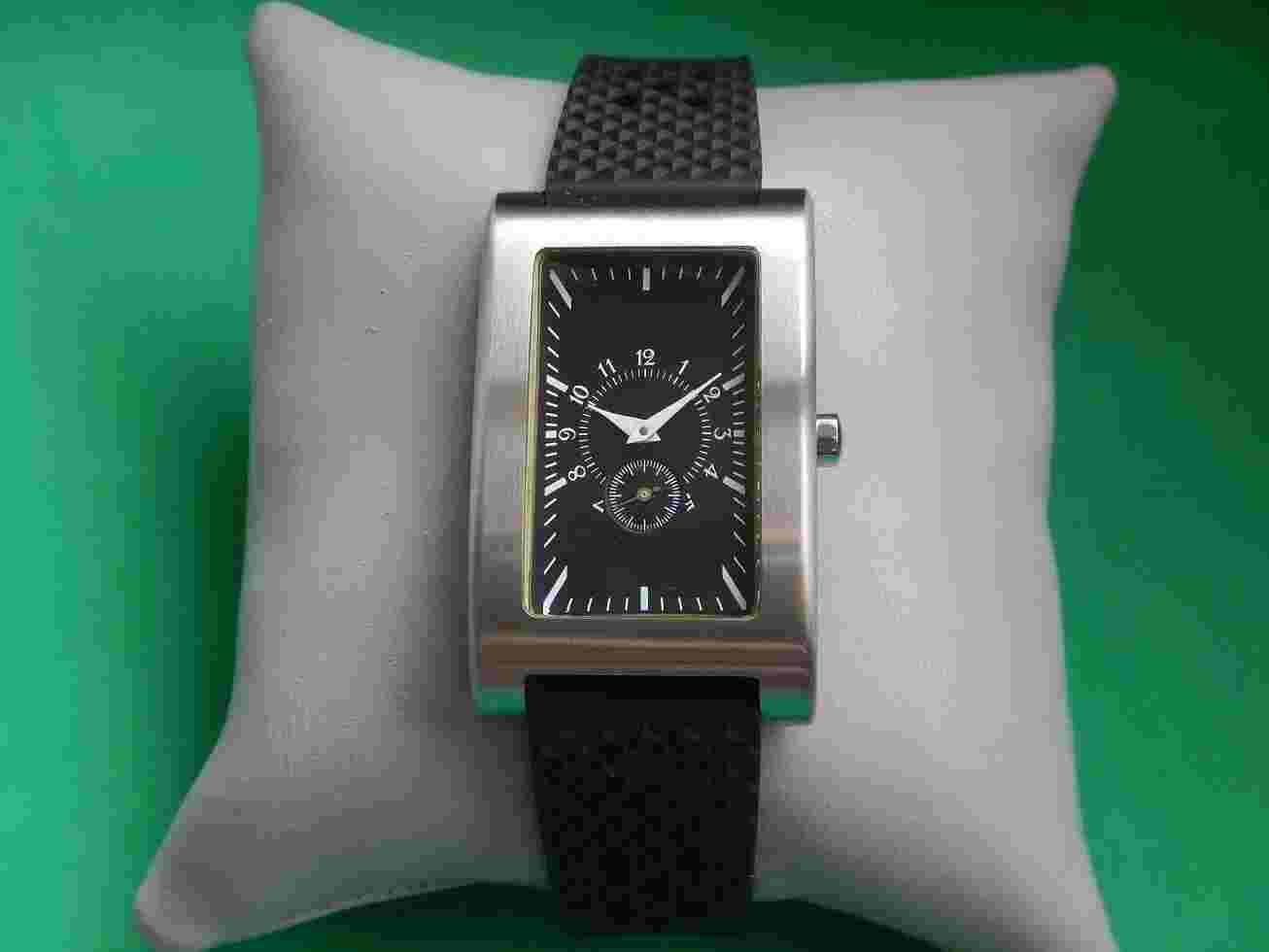 Elegant And Simple Watch Tank Case Curved Brushed Steel Black Dial