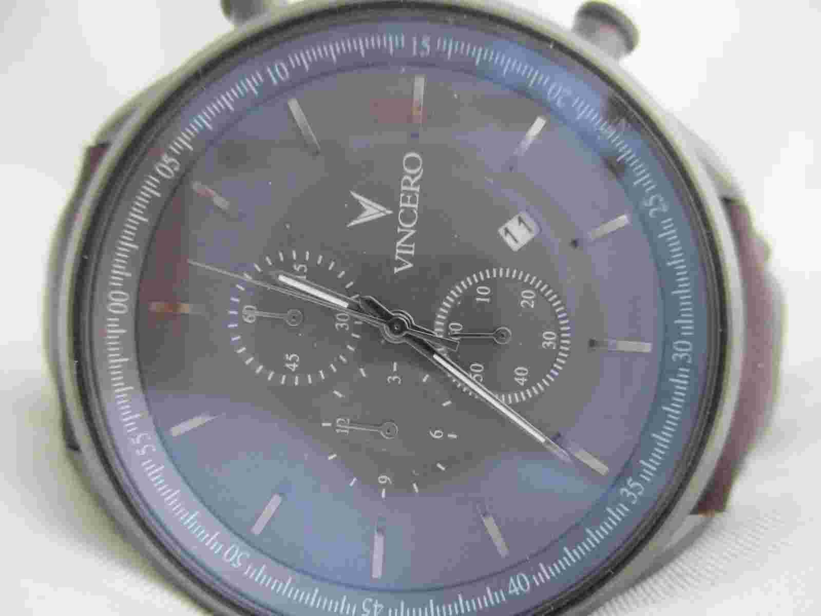 Vincero Chronograph Analog Watch Date Indicator Top Grain Leather Band