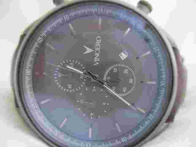 Vincero Chronograph Analog Watch Date Indicator Top Grain Leather Band