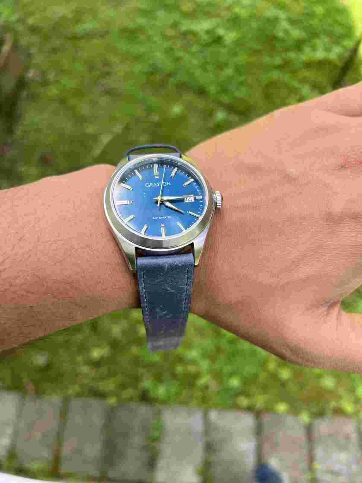 Grayton Automatic Watch With Blue Dial BLUE Leather Band Mens