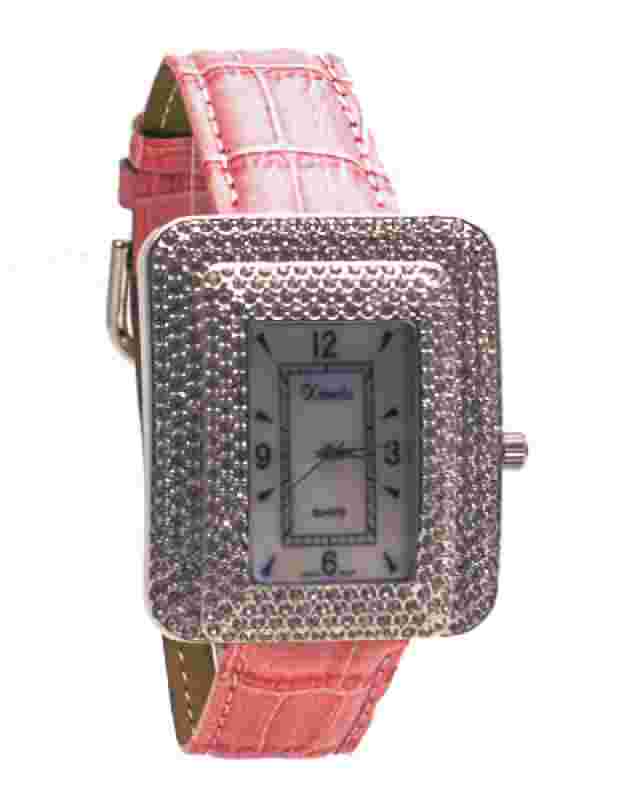 XANADU: WOMEN'S LEATHER BAND RHINESTONES CASE ANALOG WATCH