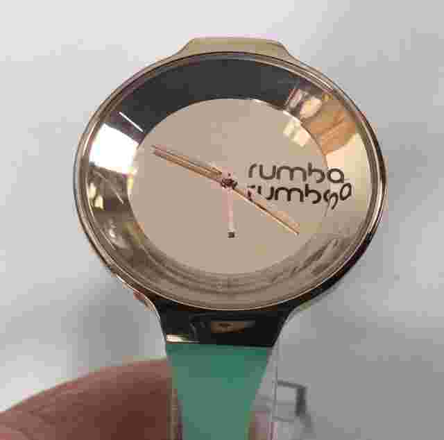 Rumba Time Womens Gold Tone Case Round Green Silicone Band Watch