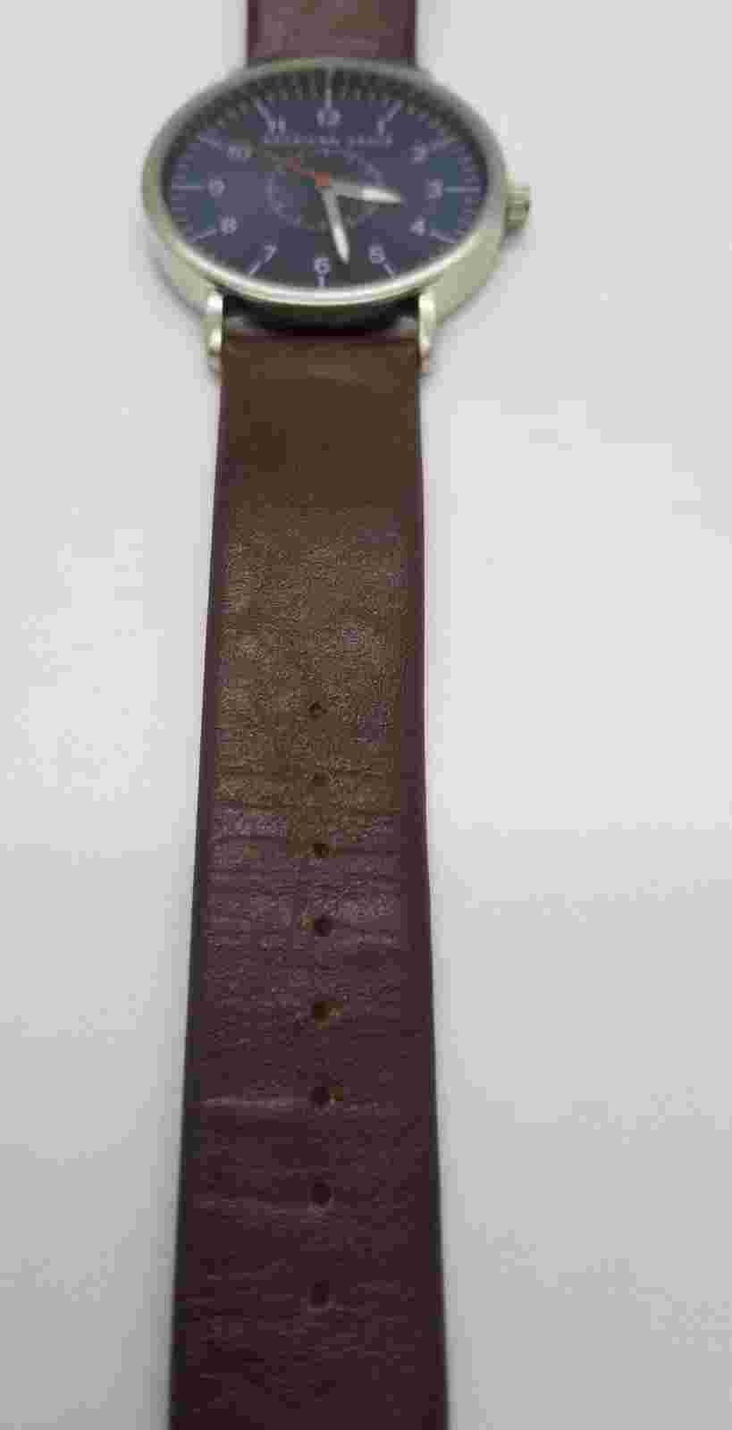 American Eagle Silver Tone Case 40mm Brown Leather Band Watch New Battery VTG
