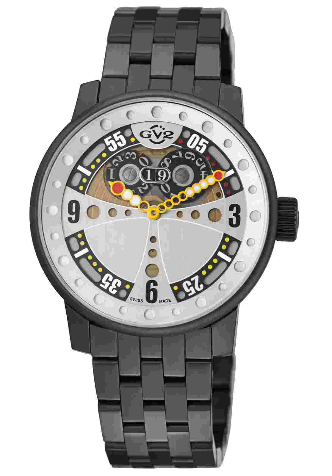 GV2 By Gevril Men's 4041B.P Powerball Luminous Black IP Steel Date Wristwatch