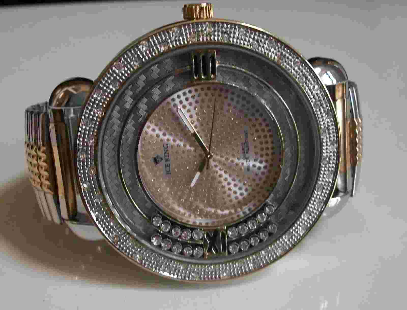 Men floating stone stretch band Gold & Silver finish fashion Watch
