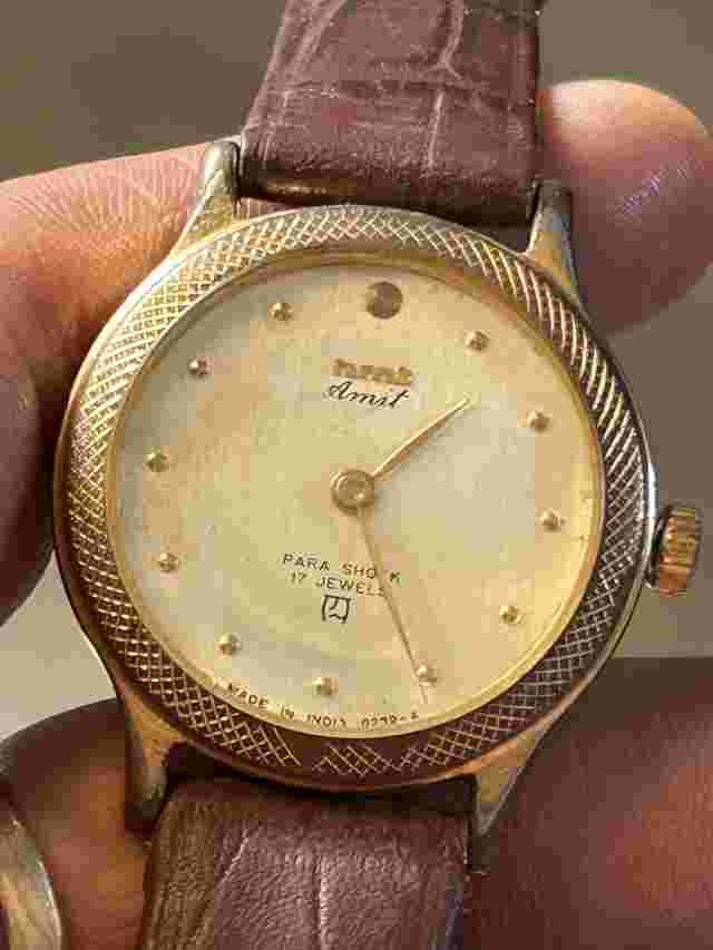 Hmt Amit  17 Jewels Rare Golden Dust Dial  Mens Wrist Watch