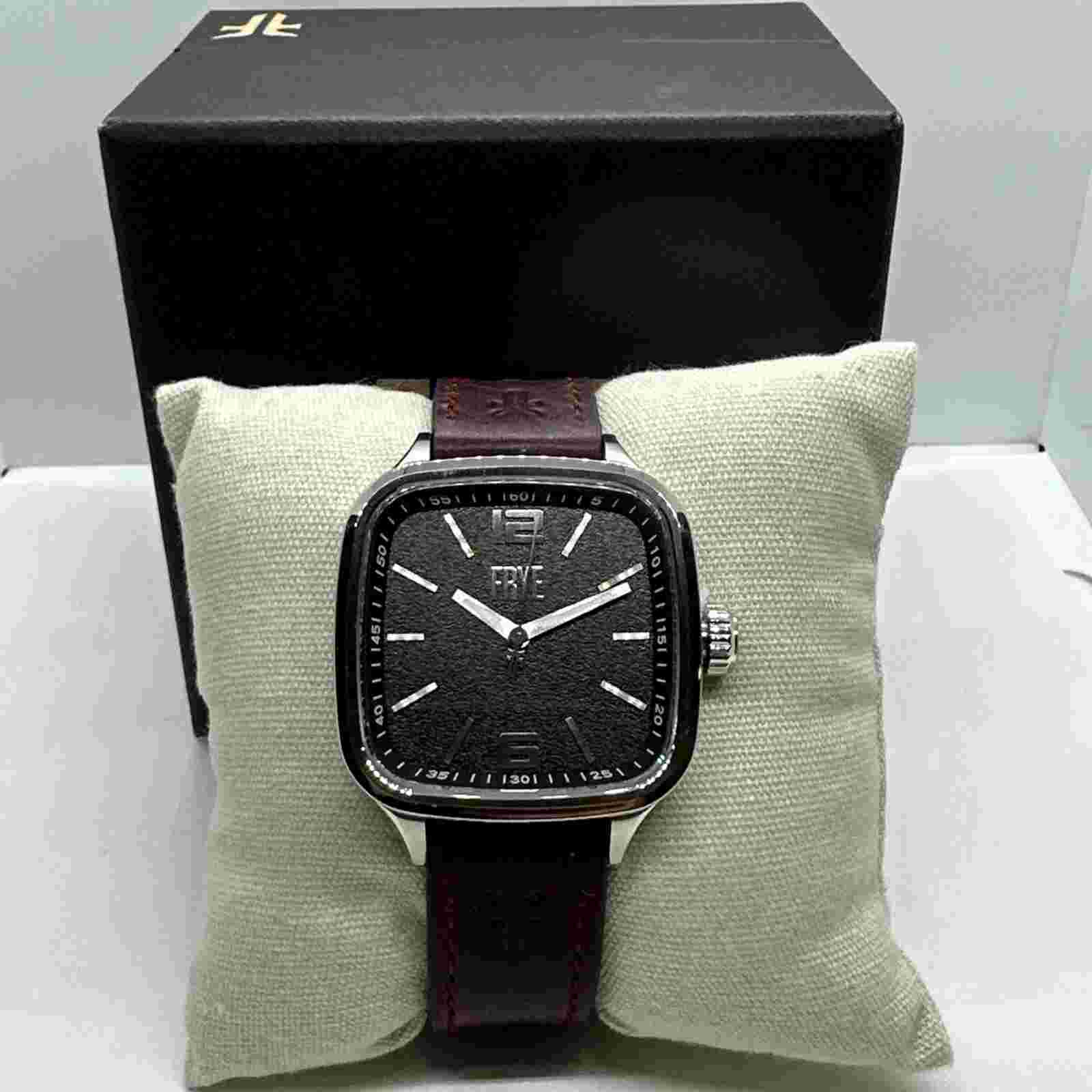 Frye 37fr00002-01 Bowery Watch With 41mm Square Black Face & Brown Leather Band