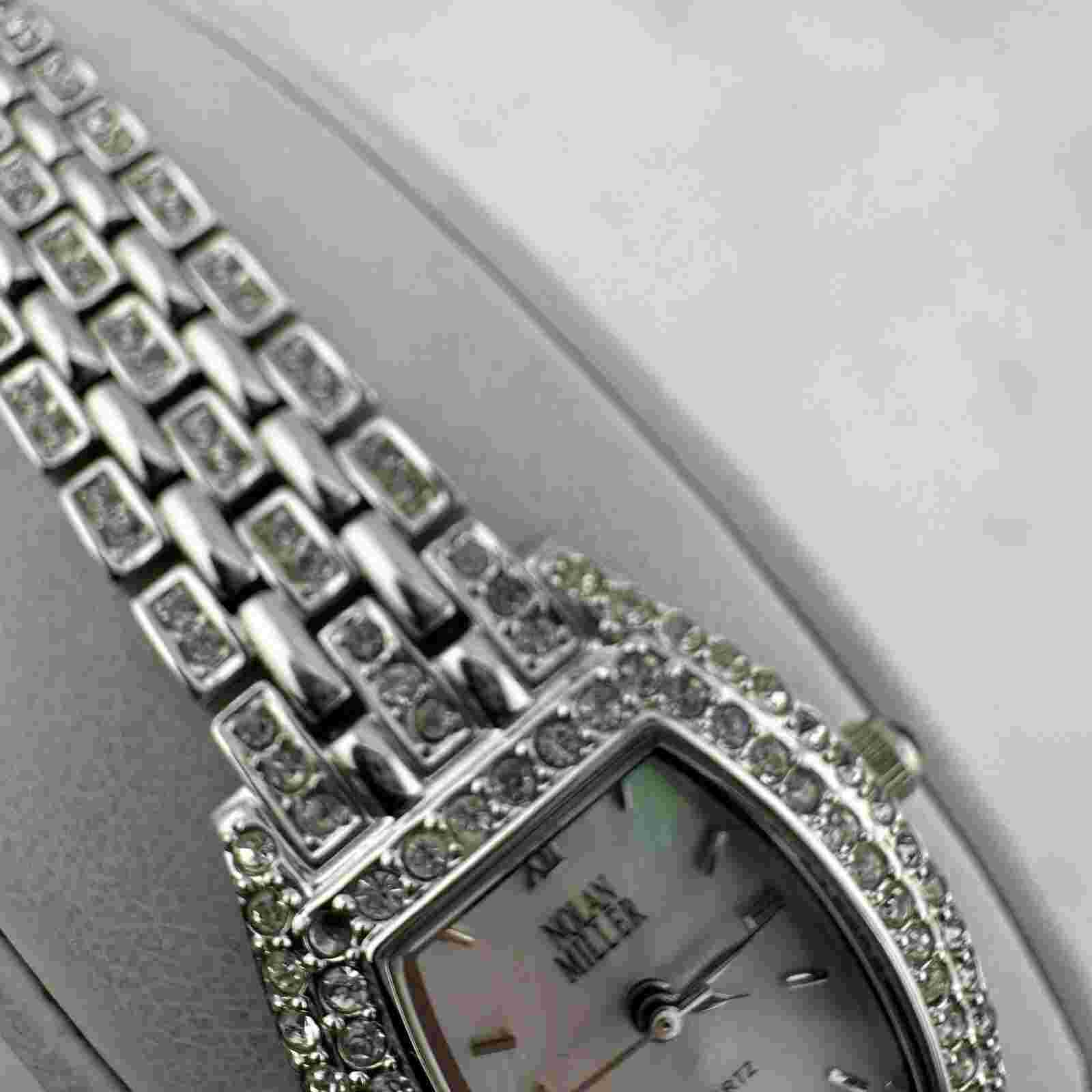 Nolan Miller Women’s Watch Silver Tone Rhinestone MOP Ladies, New Battery, 6.5”