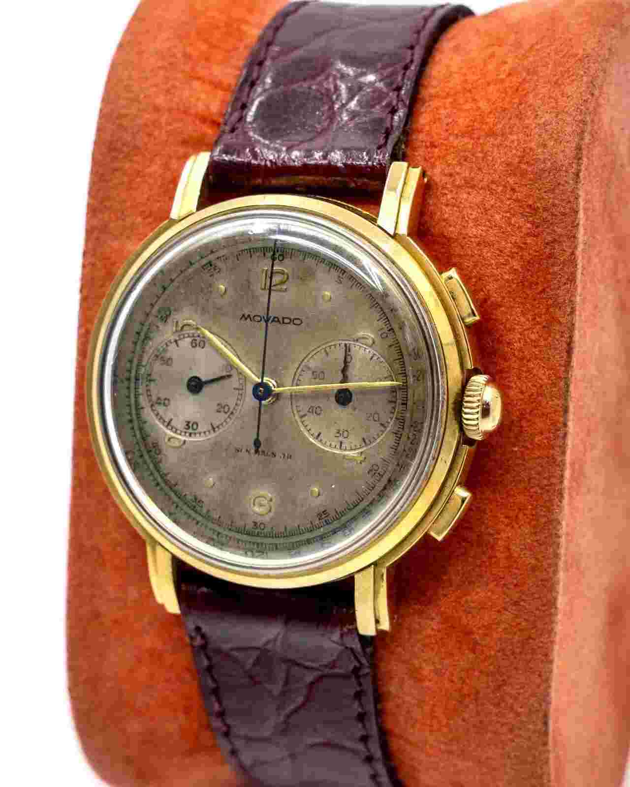 1940s Movado M90 Chronograph - 18k Yellow Gold- Original Box & Leather- 36mm