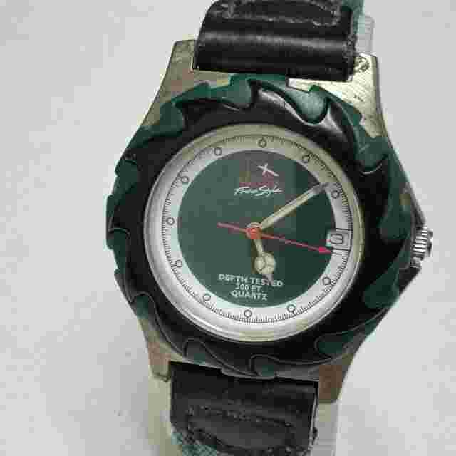 Vintage Freestyle Quartz Watch Men 100m Silver Green Rotating Bezel New Battery