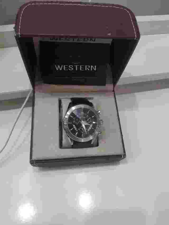 Western Men's Chronograph Quartz Analog Leather Waterproof Watch Artwork