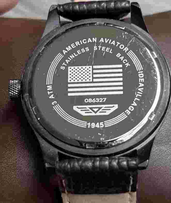 Men's AMERICAN AVIATOR 1945 Field Military Pilot Watch, Black Dial, Leather Band