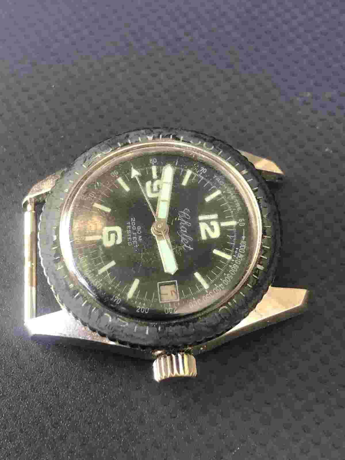 Vintage Chalet Swiss Made Dive Watch Shock Resistant 60M Manual Wind Date Works!
