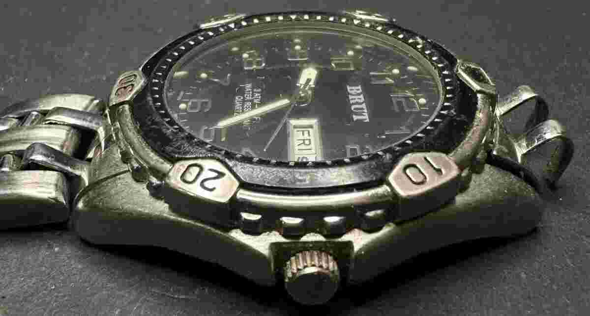 Vintage Men's Brut Day/Date Analog Watch - Untested May Need Battery/Repair
