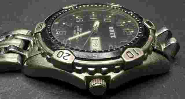 Vintage Men's Brut Day/Date Analog Watch - Untested May Need Battery/Repair