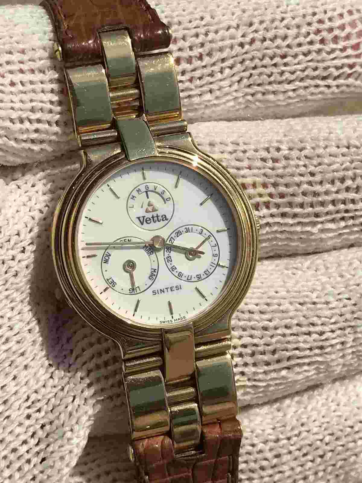 VETTA SINTESI DAY DATE ALARM QUARTZ GOLD PLATED LADY 30mm SWISS MADE