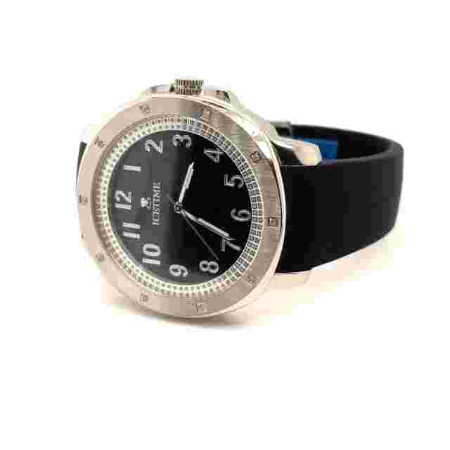 IceTime 42mm Men's White Gold Steel Watch Iced 0.10ct Diamonds Black Dial AB102