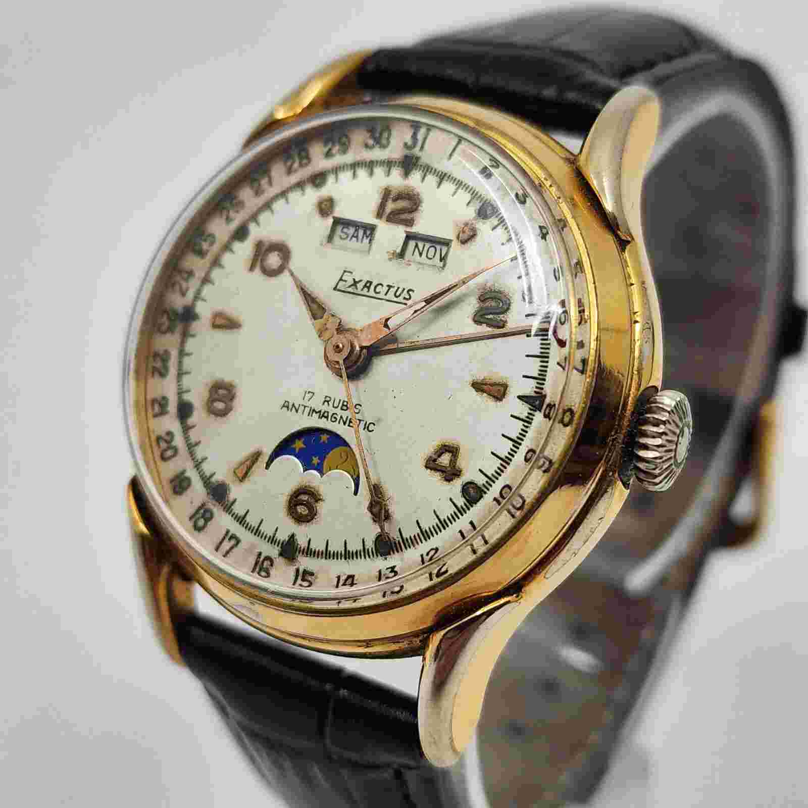 Exactus Vintage Triple Calendar Moonphase Manual Wind Watch