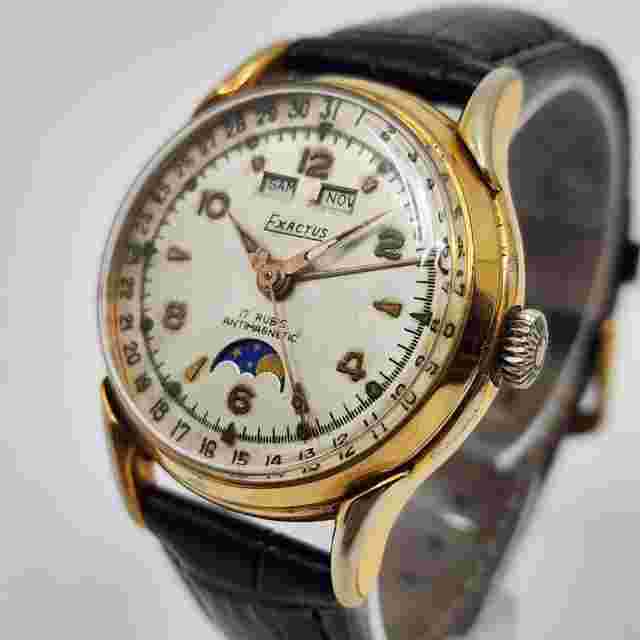 Exactus Vintage Triple Calendar Moonphase Manual Wind Watch