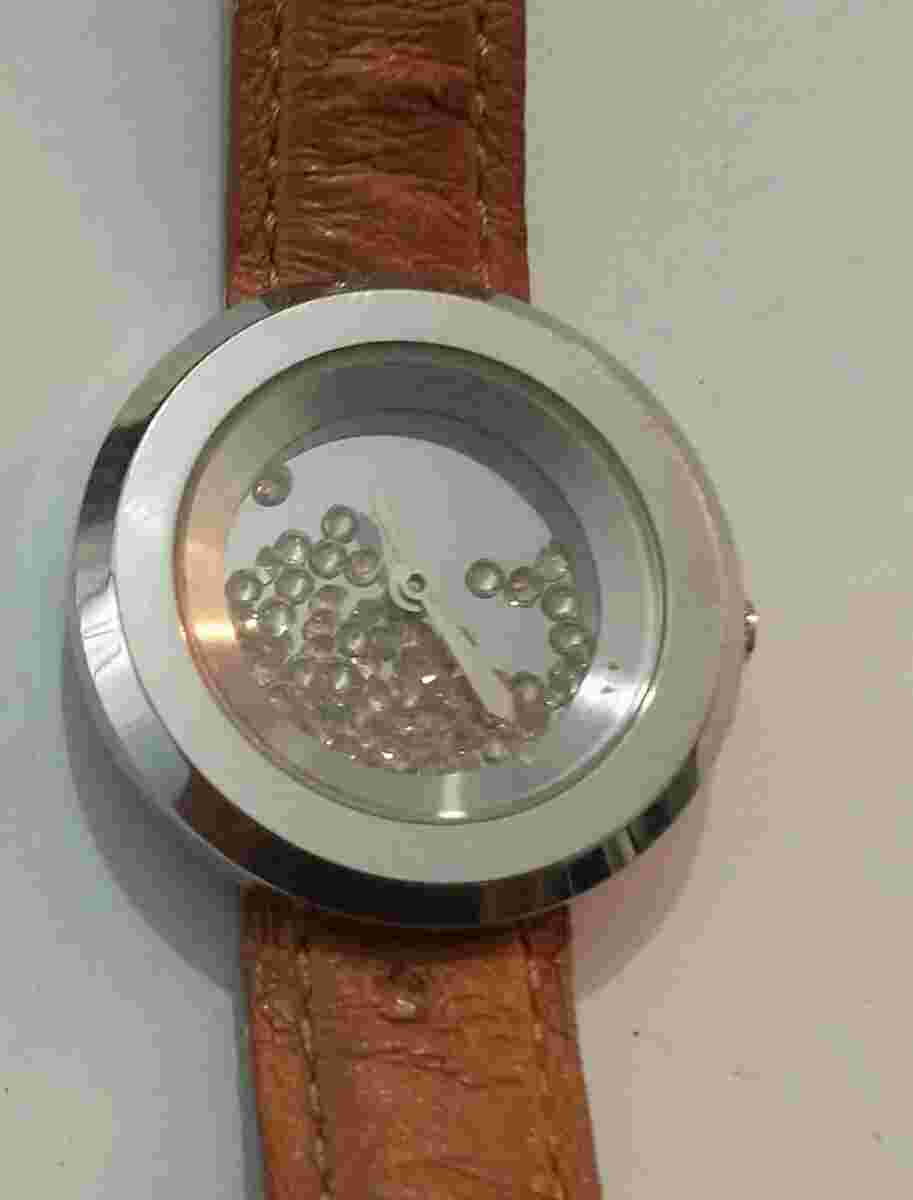 Andre Giroud Floating Crystal Watch New Battery Working Ostrich Leather Band
