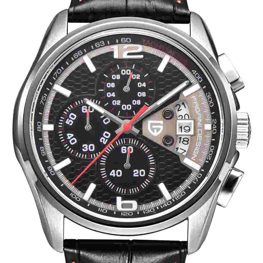 PAGANI DESIGN Luxury Men's Chronograph Dial Leather Watches Stainless Steel 3306