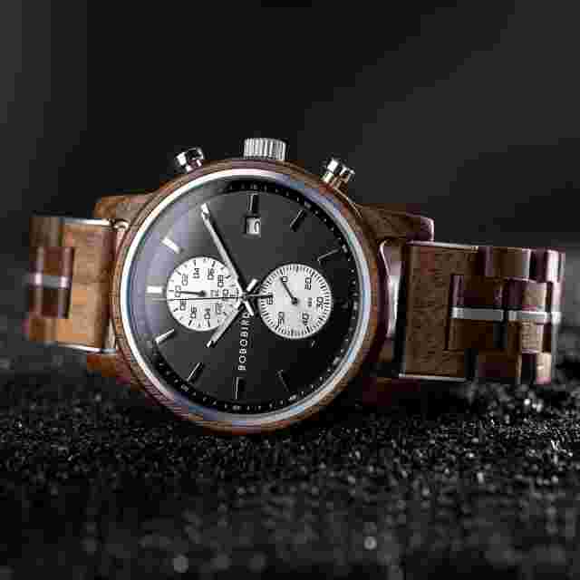 Bobo Bird - Men’s Wooden Watches Classic walnut Wood Silver Chronograph