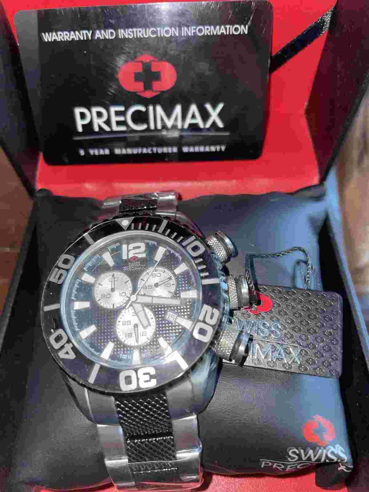 Swiss Precimax Black Dial Stainless Steel Model SP12163 New Watch Org.box Papers