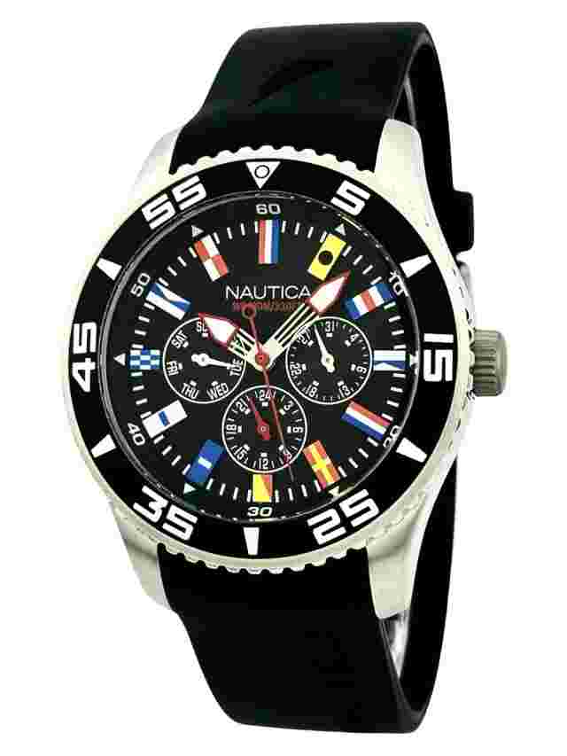 Nautica Men's A12626G 44mm Black Rubber Band Steel Case Quartz FLAGS Watch
