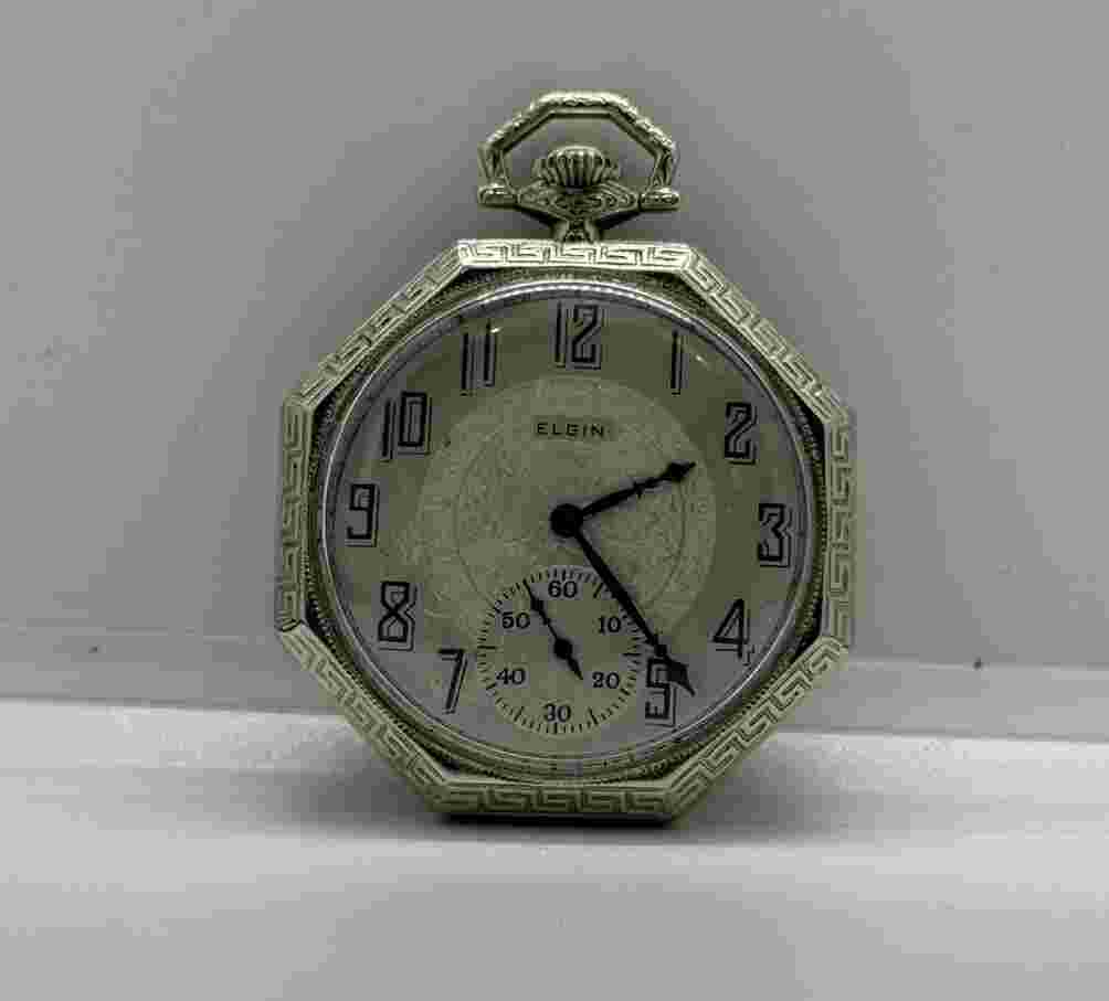 VINTAGE ESTATE ANTIQUE 14K WHITE GOLD CASE ELGIN POCKET WATCH