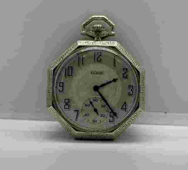 VINTAGE ESTATE ANTIQUE 14K WHITE GOLD CASE ELGIN POCKET WATCH