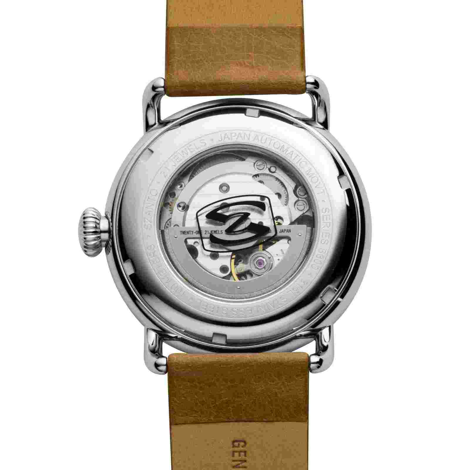 Szanto Officer's Classic Automatic Silver Brown Watch - Brand New