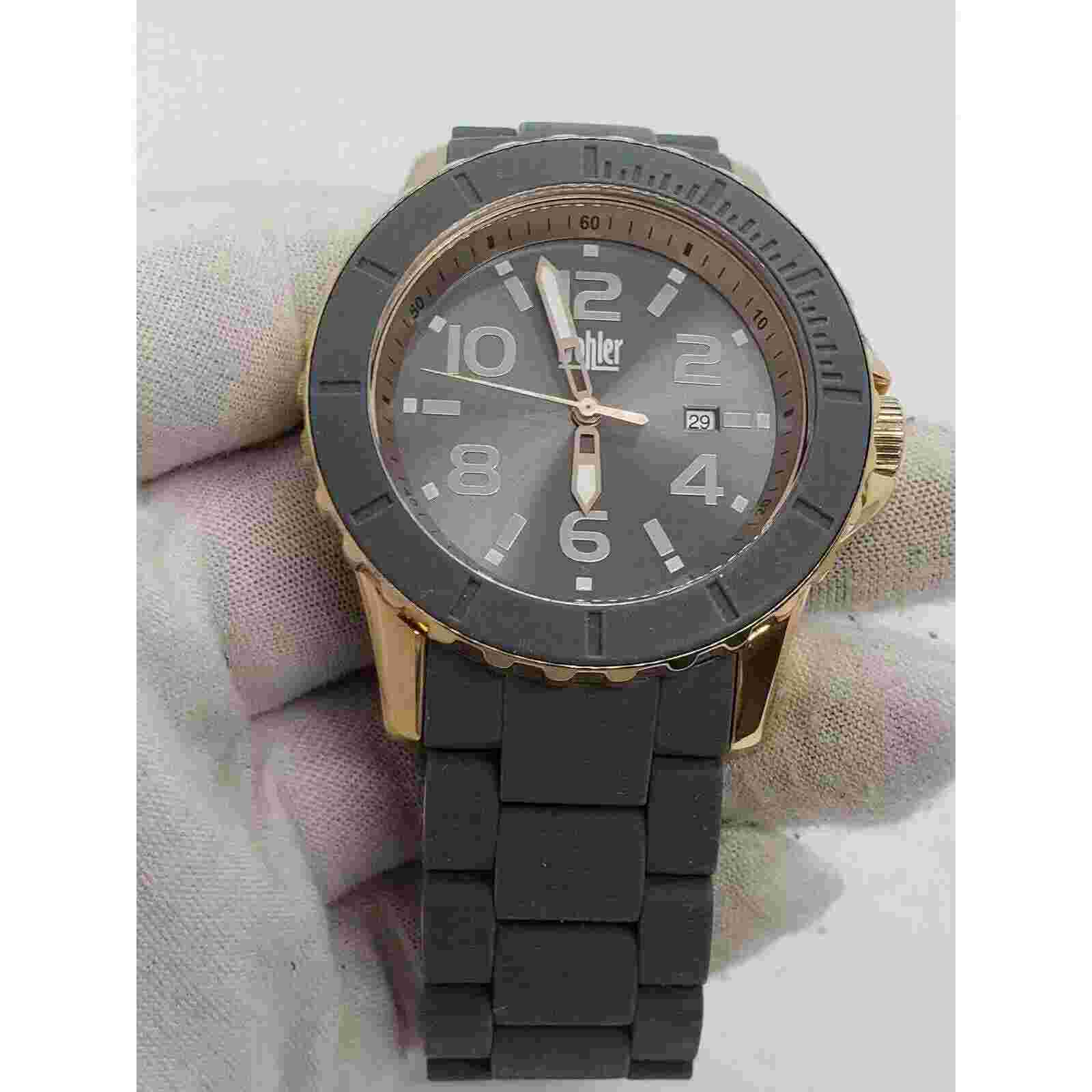 Wohler Wolfgang Watch Silicone Coated Band, Grey/Rose Gold 46mm