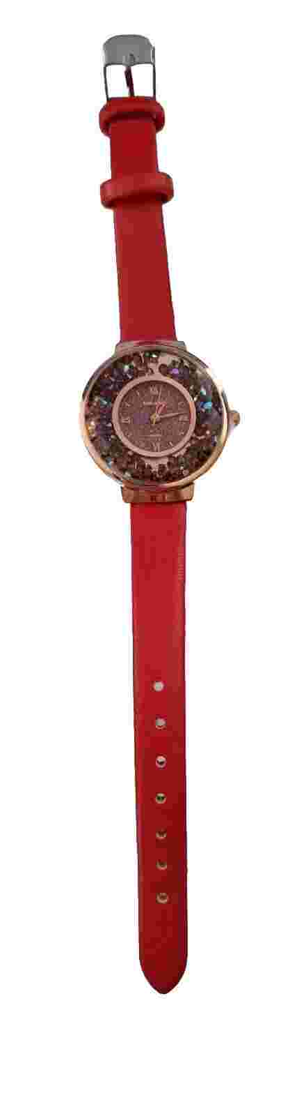 Yolako Women's 8.5" Rose Gold Gemmed Watch Red Band New