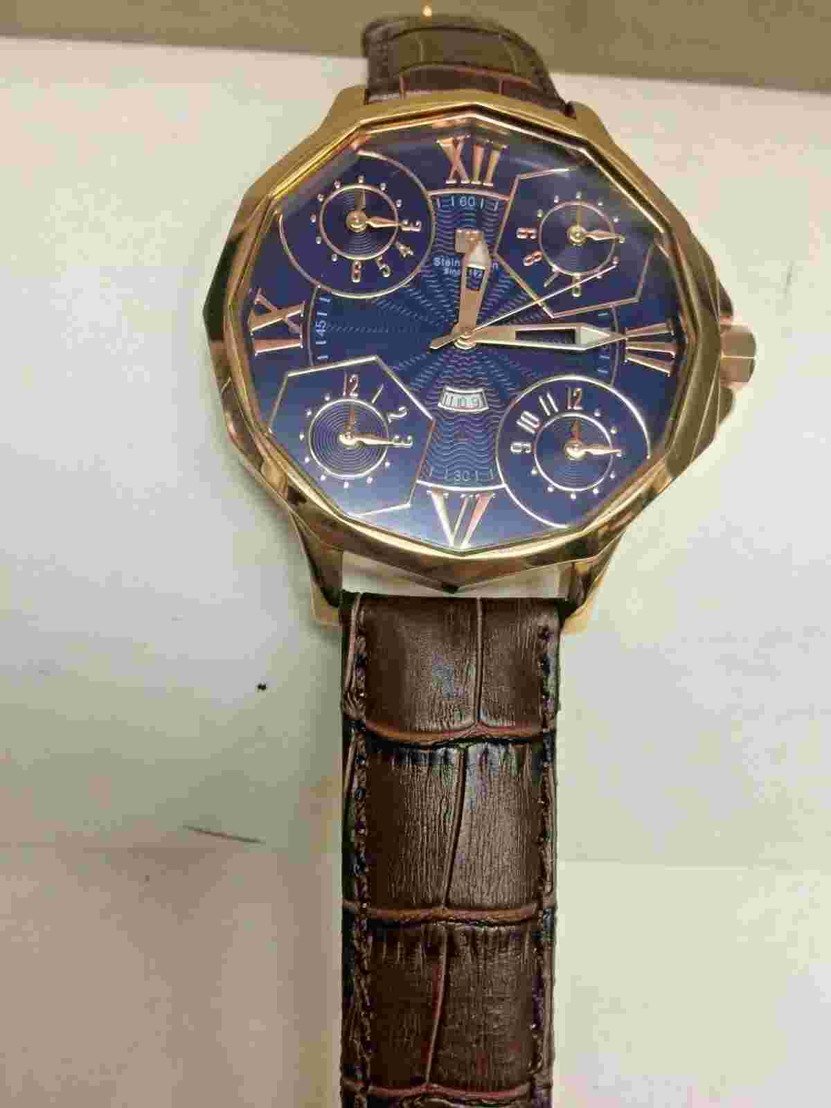 STEINHAUSEN  FIVE TIME ZONE  WATCH BLUE DIAL ROSE COLOR CASE