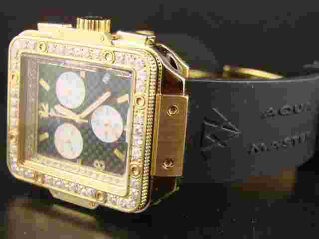 Mens Aqua Master Square Yellow Gold Genuine 4.35CT Diamond Watch