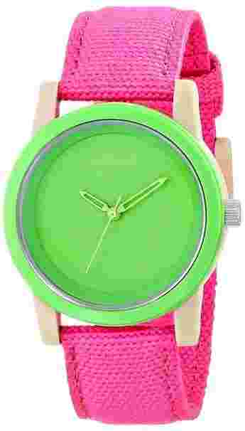 SPROUT PINK,BLUE COTTON CANVAS BAND,PINK,YELLOW,GREEN DIAL WATCH-ST/5526