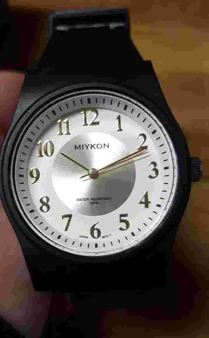Miykon Men's Waterproof Watch Round Black Dial w/ Gold Numbers New NWT