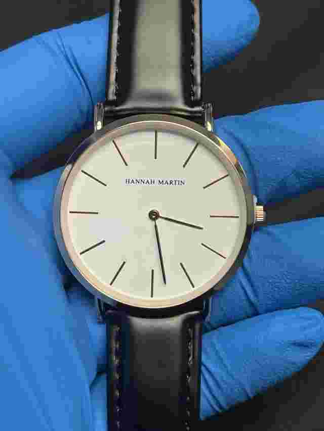 Hannah Martin Watch For Men and Women Rose Gold Tone Stainless Steel Black Strap