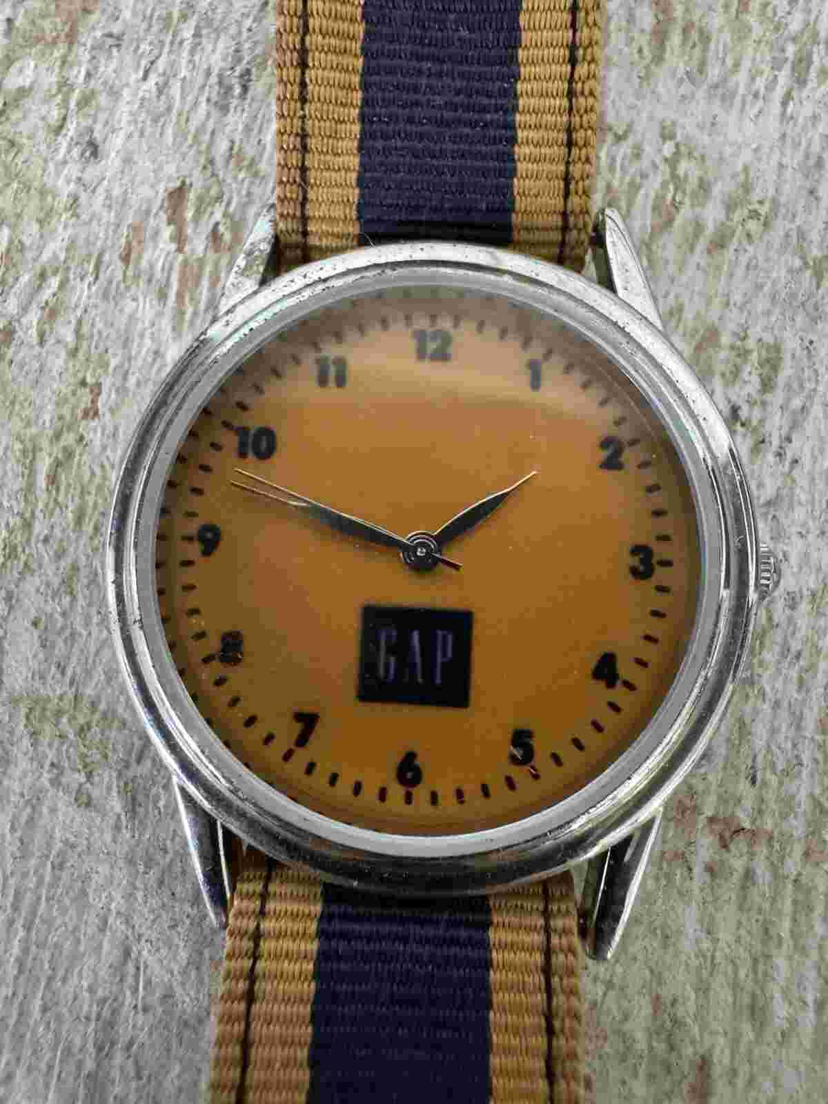 Vintage Gap Wrist Watch Nylon Interchangeable Band Gold Blue