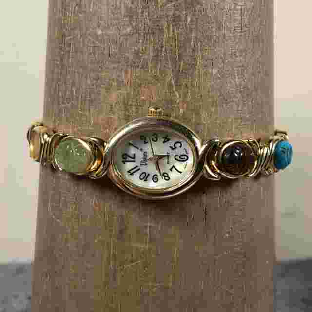 Vivani Women 6003 Scarab Stones Bracelet Gemstone Quartz Watch 7 3/4"