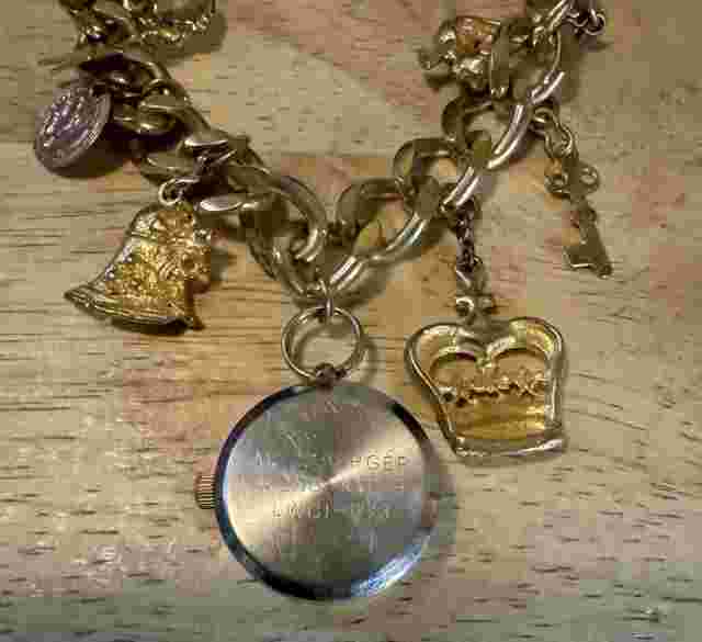 Watch It Gold Tone Charm Bracelet Heart Crown Bell Star 7 inches (Needs Battery)