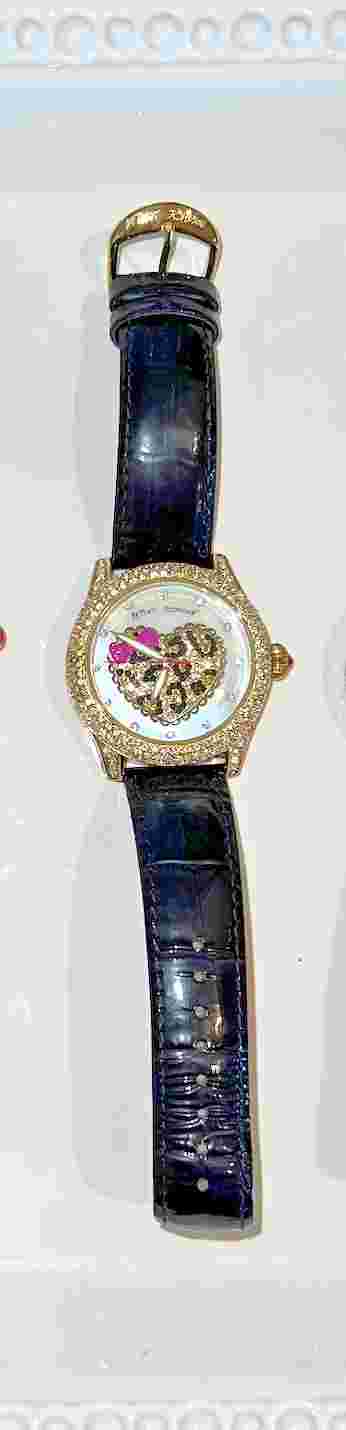 Betsy Johnson BLING Leopard  Black Sugar Skull Crystal Watch EUC - Needs Battery