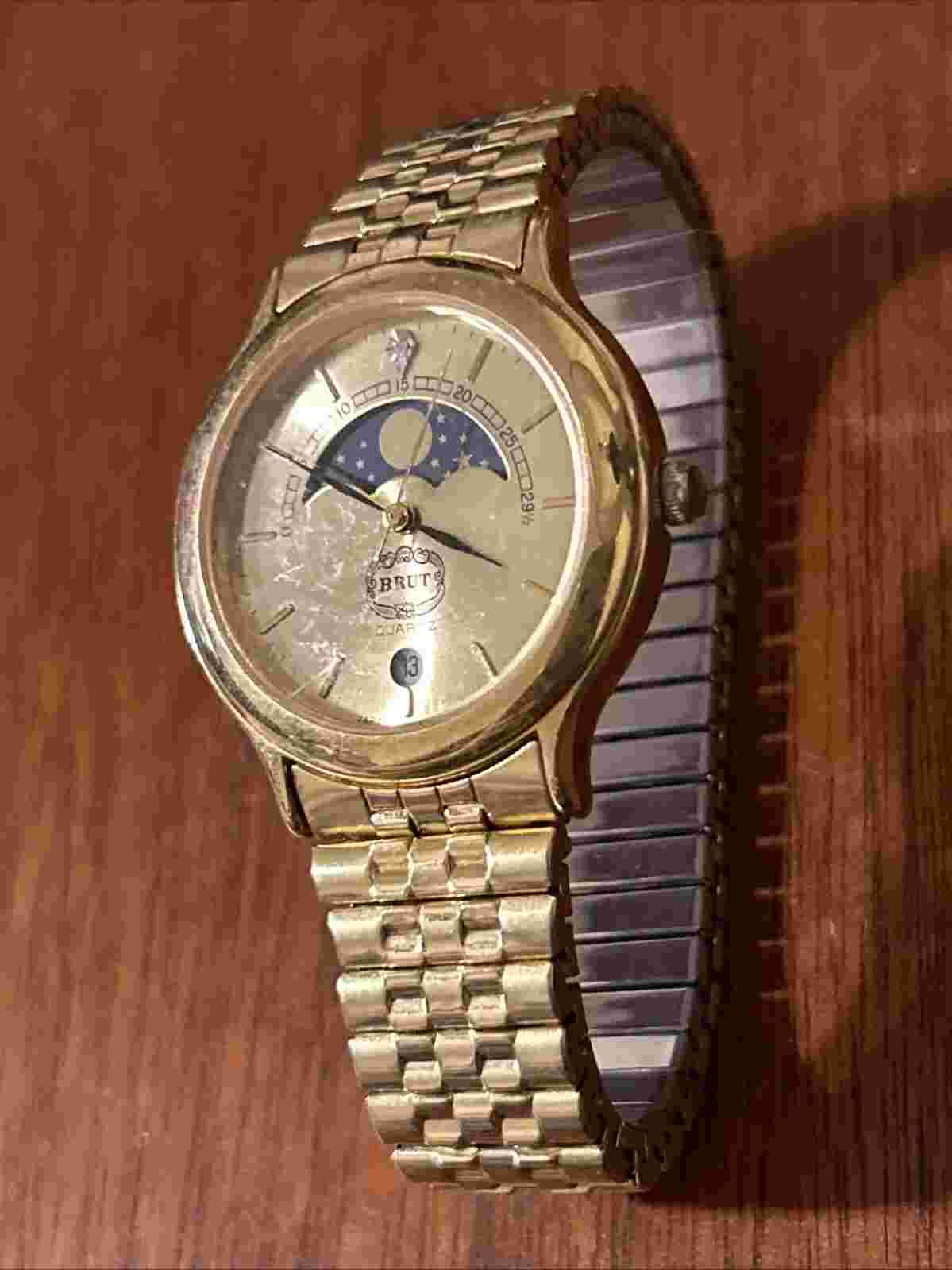 Mens Brut moon phase Watch Gold