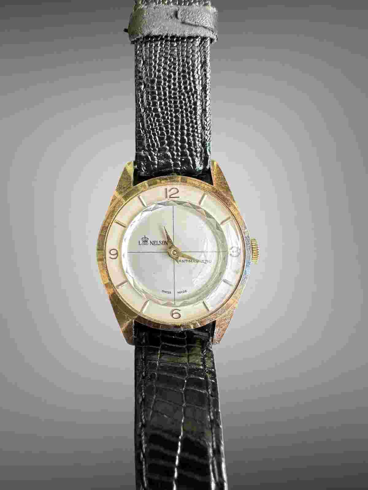 Vintage Lord Nelson Jeweled Antimagnetic Mechanical Wind 33mm Swiss Watch Runs