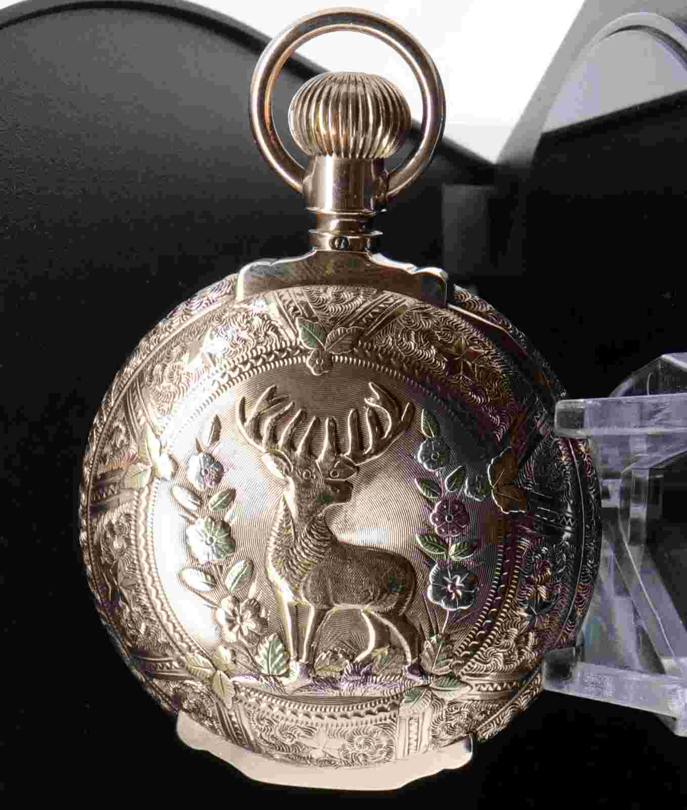 1893 Seth Thomas model 2 14ct Gold Stags Head Box Hinge 18s Pocket Watch 151.7g